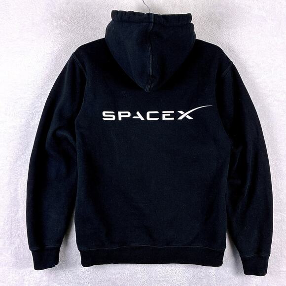 SpaceX Hoodie Mens S Black Double Sided Fleece Space Starship Tesla Starlink